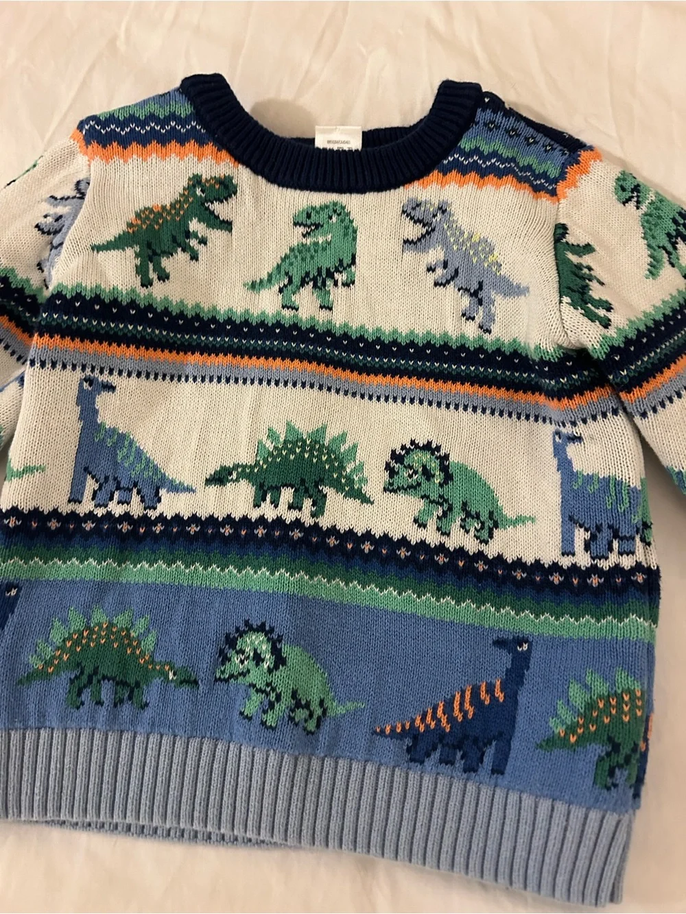 Gymboree Cream, Blue & Green Dinosaur Knit Sweater